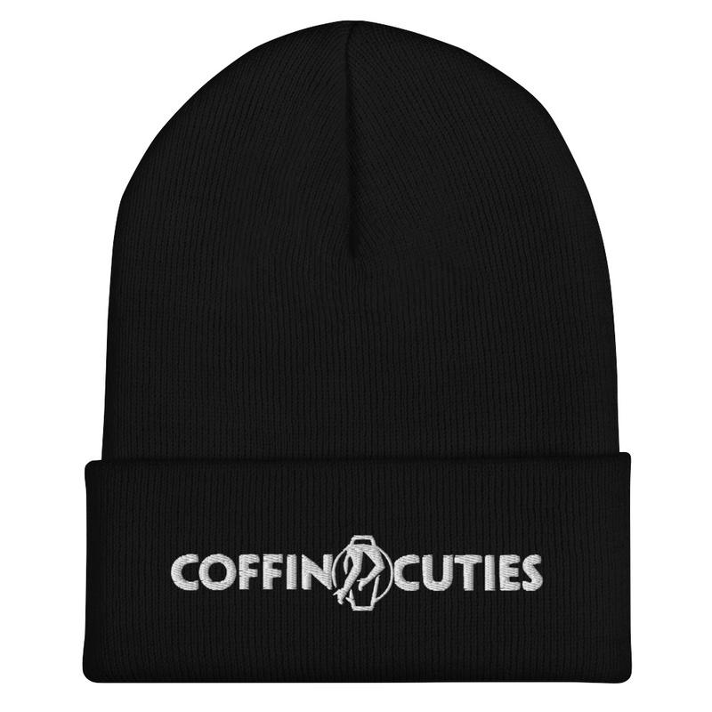 Coffin Cuties letters and logo knit hat